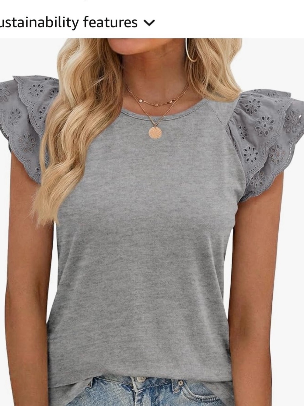 Cicy Bell Gray Ruffle Cap Sleeve Tee